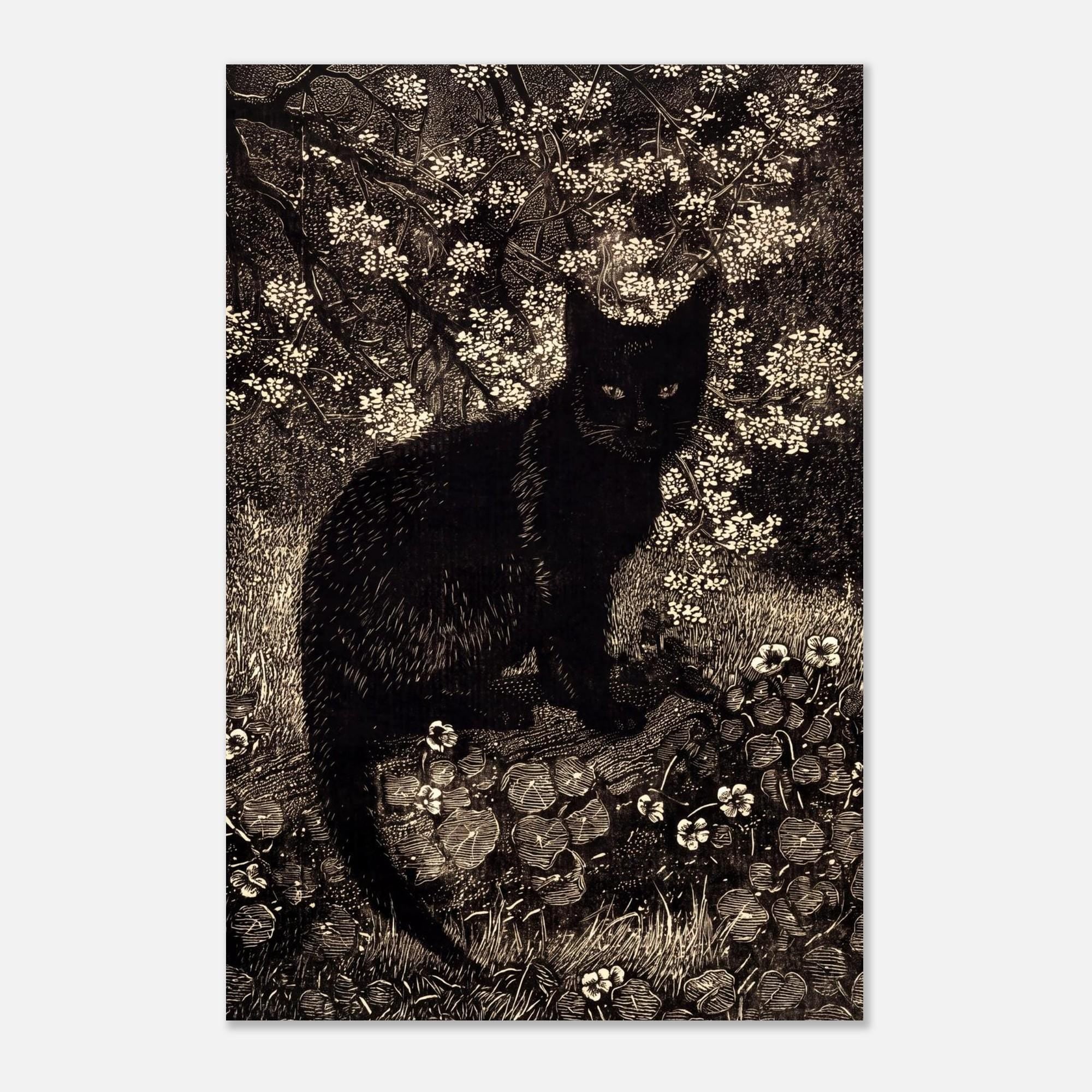 Vintage Black Cat Woodcut Art Print Simon Bussy 1919 Moody Feline Wall Decor Unframed Gift Poster Art Dark Academia Moody