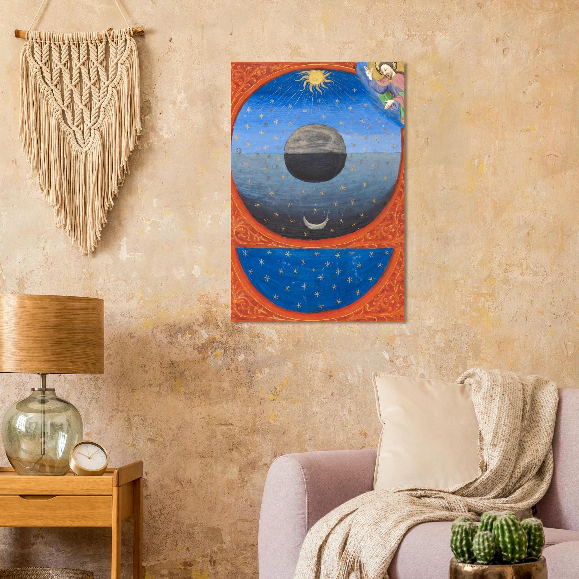 Medieval Creation of the World Art Print 1420 Italian Manuscript Illumination God Sun Moon Stars Poster Myth & Symbolism