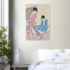 Majestic Japanese Woodblock Art Print Playful Cat Biting Kimono Kitagawa Utamaro Ukiyo e Masterpiece Poster Woodblock And Asian Art
