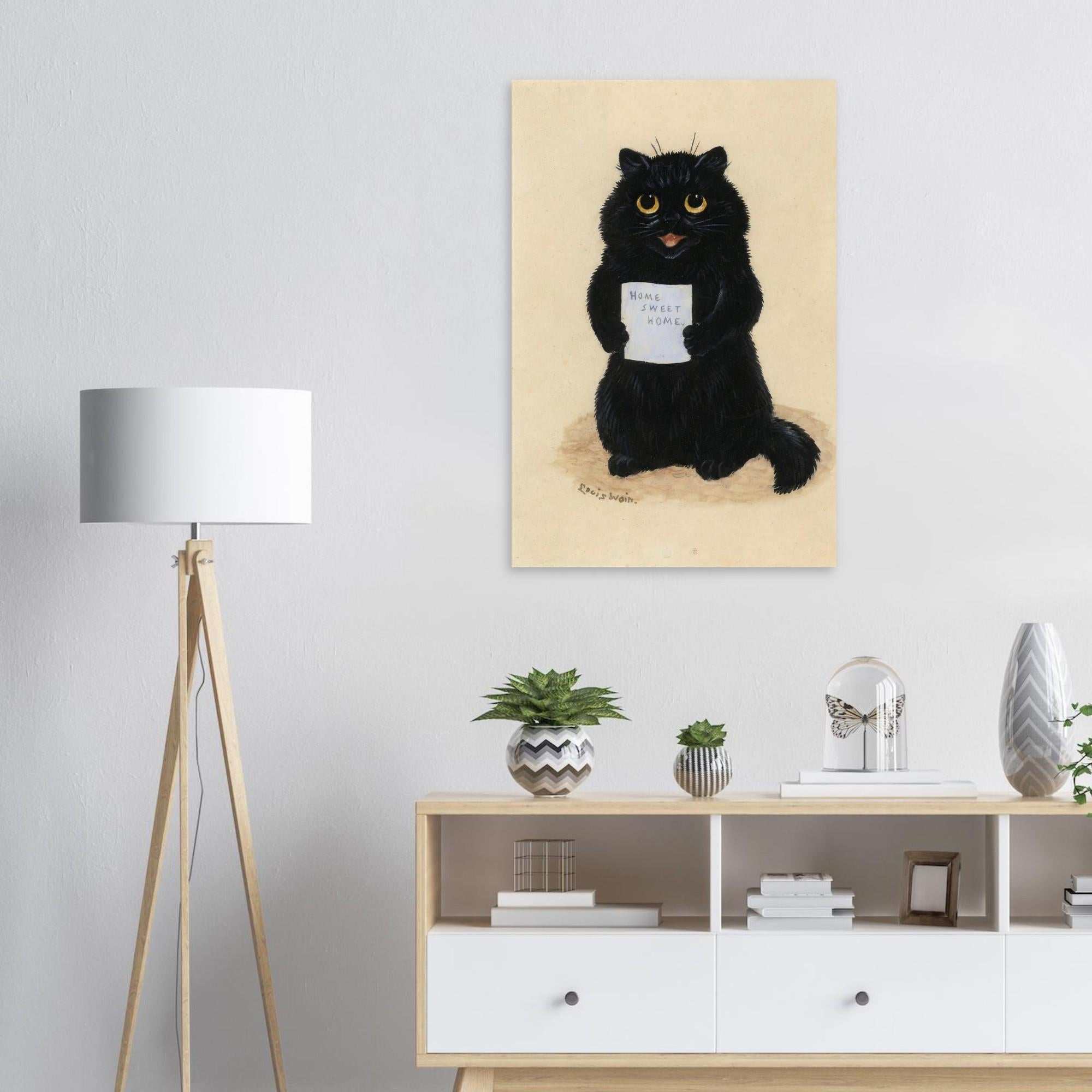 Home Sweet Home by Louis Wain Fine Art Print, Vintage Cat Poster, Victorian Wall Art, Funny Black Cat Decor, Quirky Animal Gift
