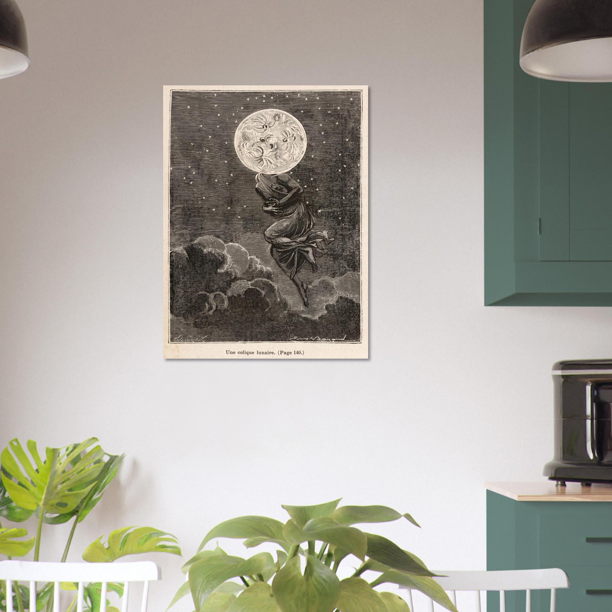 Vintage Moon Illustration Space Wall Art Print Retro Celestial Astronomy Poster Antique Victorian Etching Dark Academia Moody