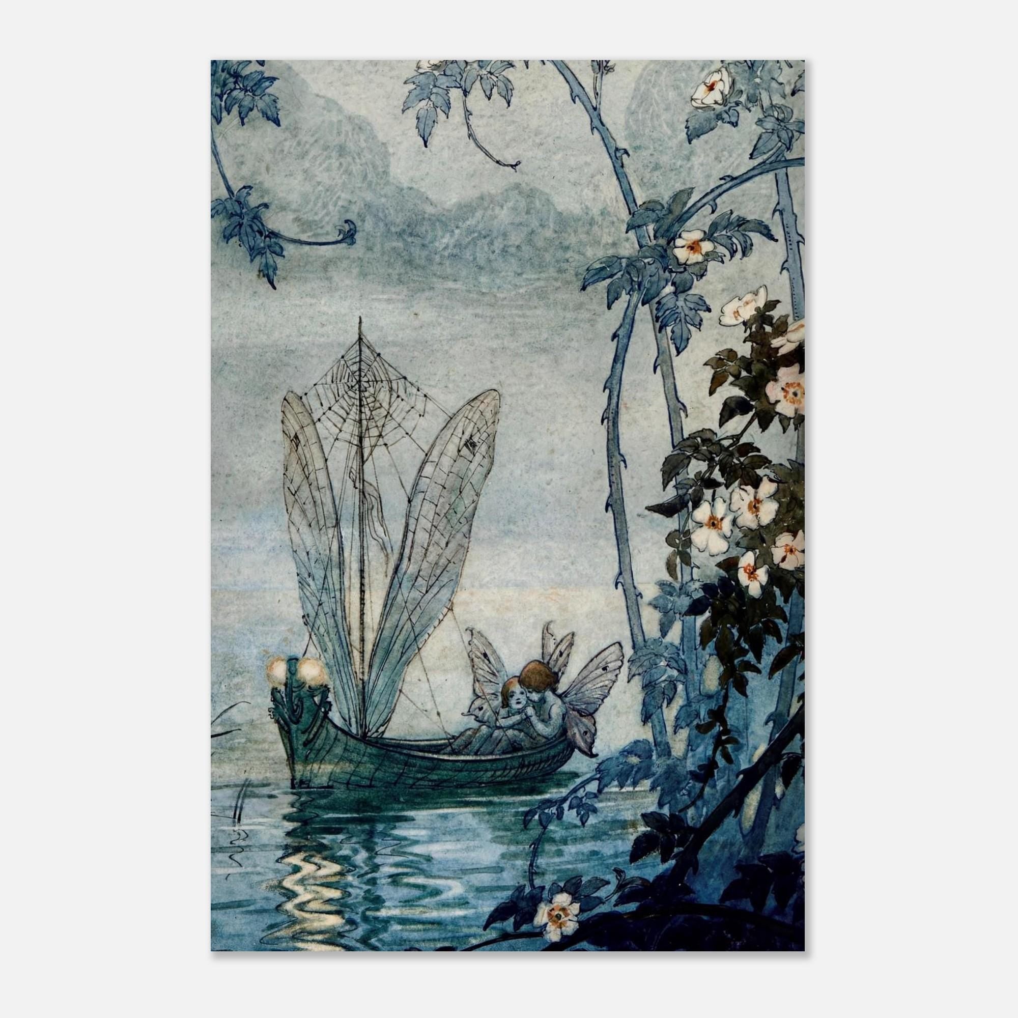 Warwick Goble Fairy Print Nautilus Boat Spider Web Sail Victorian Nursery Art Whimsical Wall Decor Print Art Nouveau & Vintage