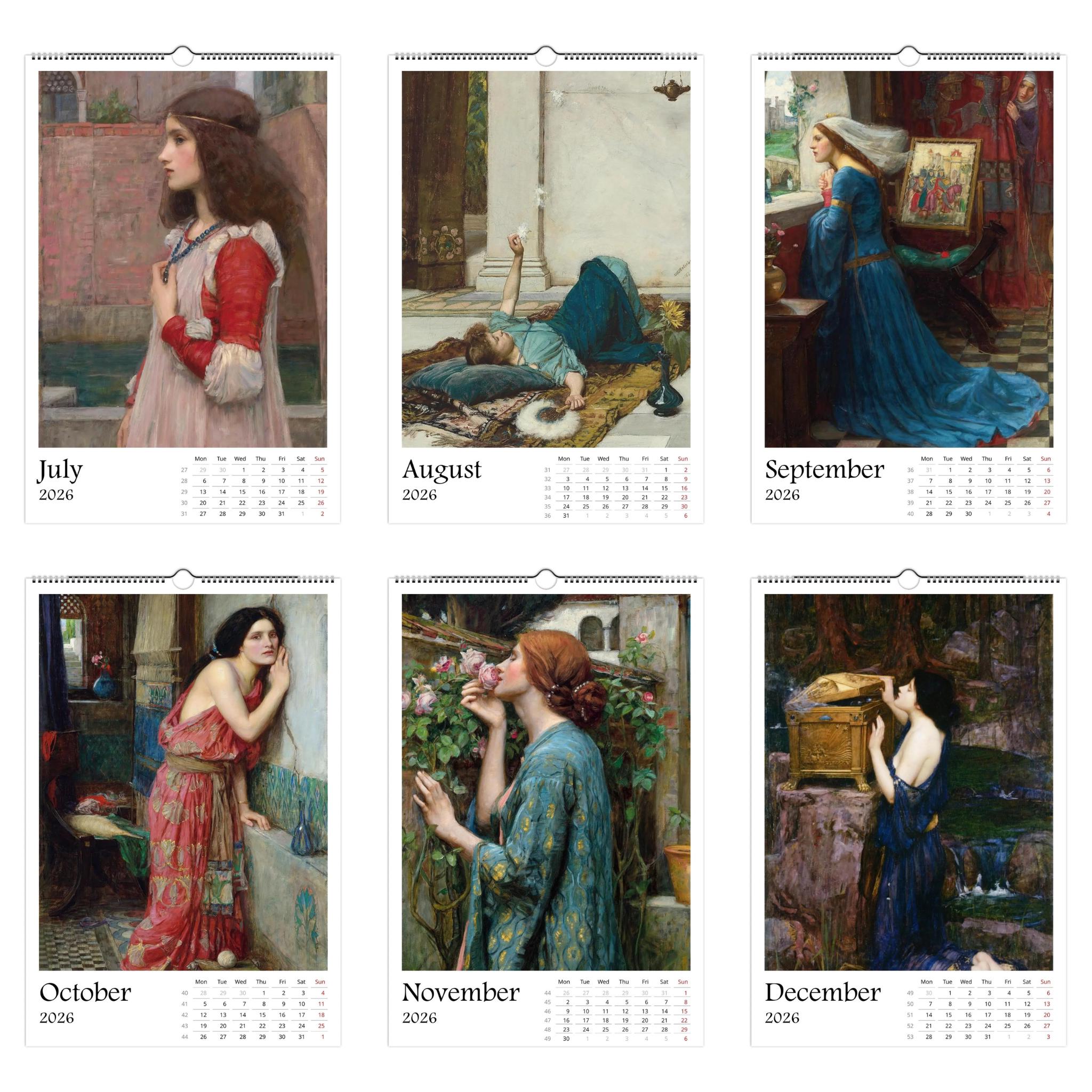 13 Artworks Of John William Waterhouse 2026 Art Calendar 11x16.5, Pre Raphaelite, Fine Art, Dark Academia, Moody, Gift For Her