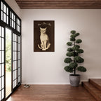 Vintage Whimsical Cat Art Print Antique Kitten in Flying Basket with Umbrella and Stars Black and White Wall Art Animals & Creatures bb984