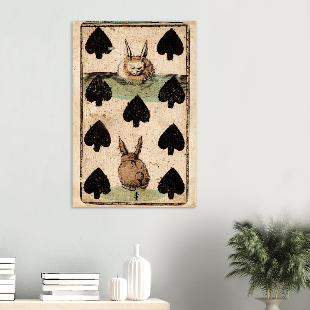 Antique Rabbit Transformation Playing Card Print Whimsical Nine of Spades Art 1811 Cowell Vintage Animal Wall Art Animals & Creatures