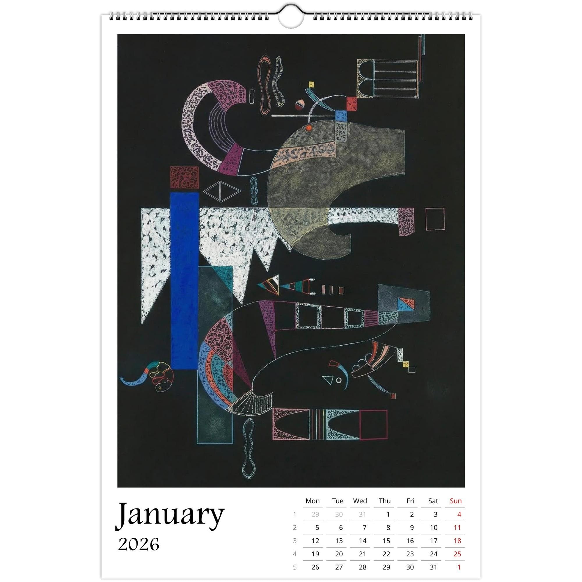 13 Artworks of Wassily Kandinsky 2026 Wall Calendar 11x16.5, Abstract Art Monthly Planner, Bauhaus Design 12 Month Hanging, Modern Artist