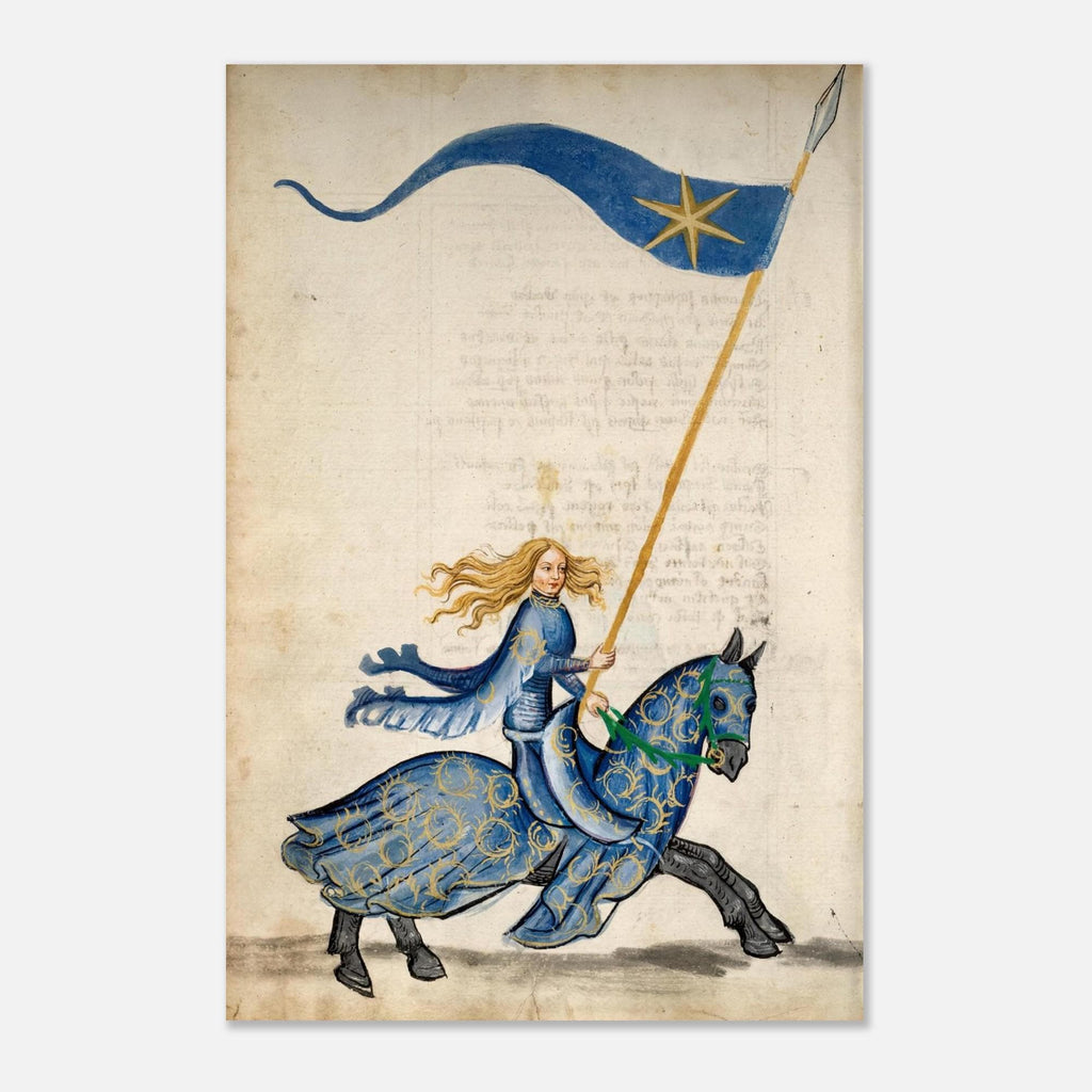 Joan of Arc Medieval Manuscript Art Print Historical French Warrior Woman on Horseback Unframed Wall Decor Myth & Symbolism