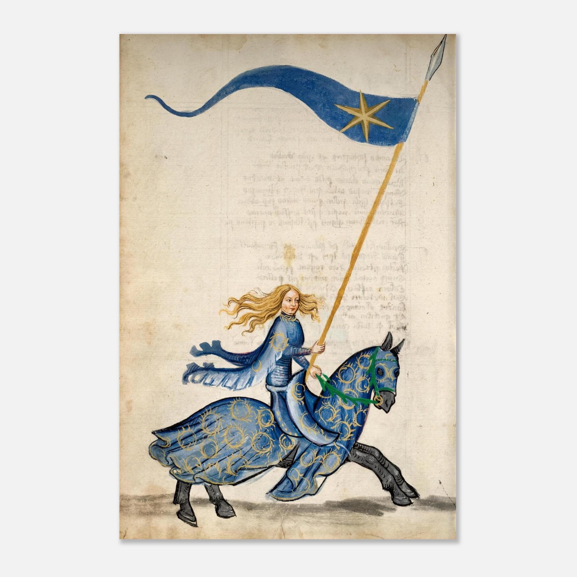 Joan of Arc Medieval Manuscript Art Print Historical French Warrior Woman on Horseback Unframed Wall Decor Myth & Symbolism