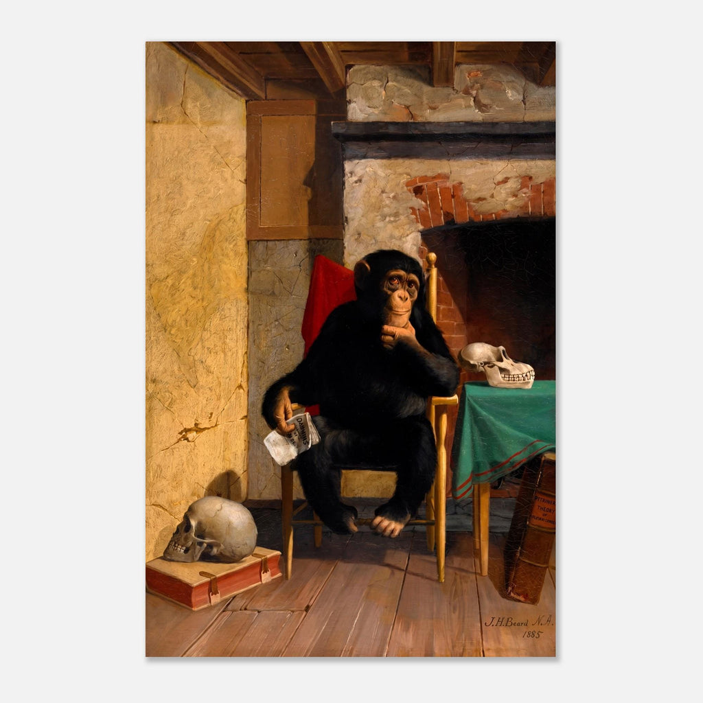 Vintage Thinking Monkey Art Print James Henry Beard 1885 Victorian Chimpanzee Portrait Unframed Poster Dark Academia Moody