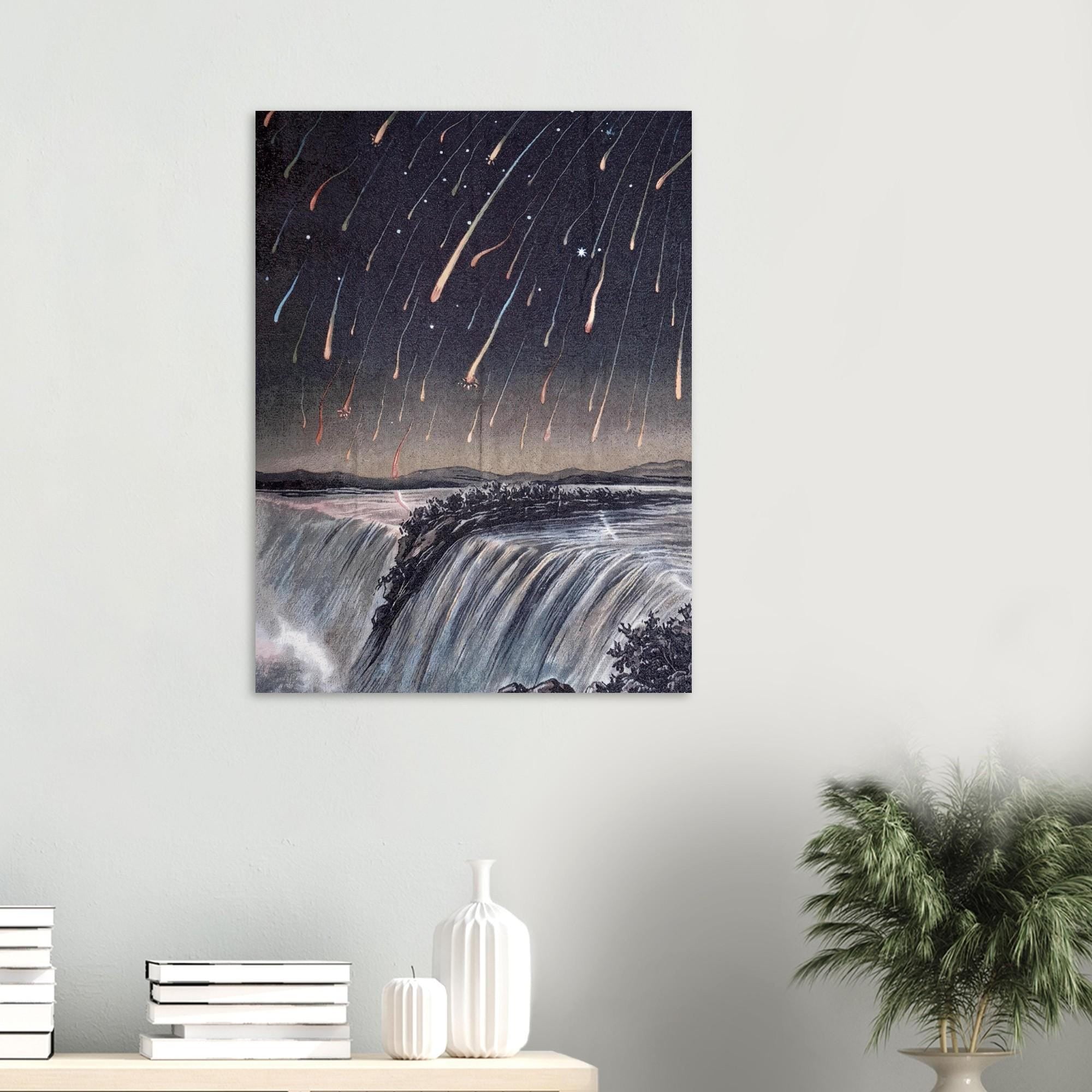 Leonid Meteor Shower Over Niagara Falls Vintage Astronomy Celestial Print Antique Night Sky Waterfall Poster Landscapes Scenery