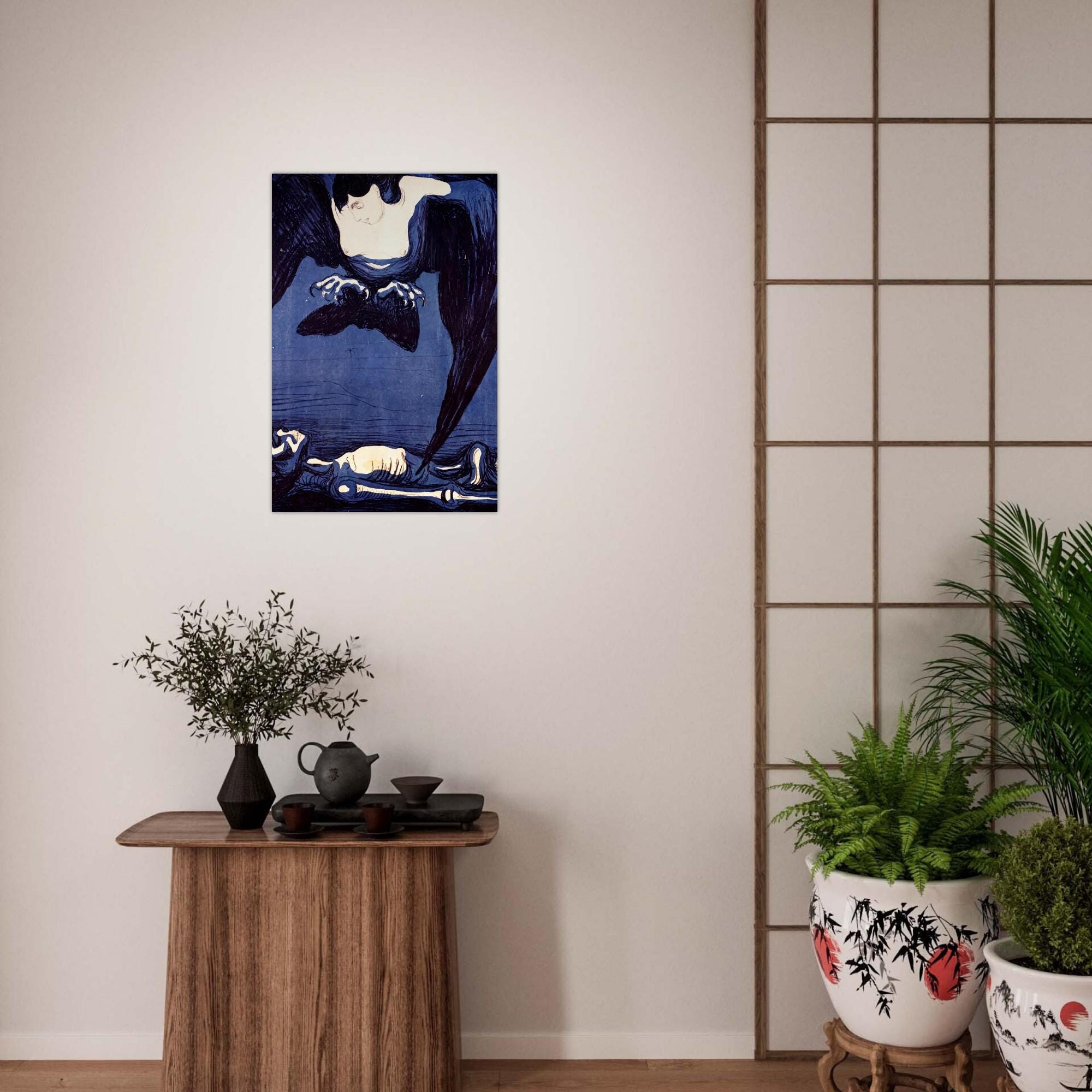 Edvard Munch Harpy Skeleton Print Vintage Gothic Wall Art Antique Symbolist Vampire Poster Moody Aesthetic Home Dark Fantasy Macabre