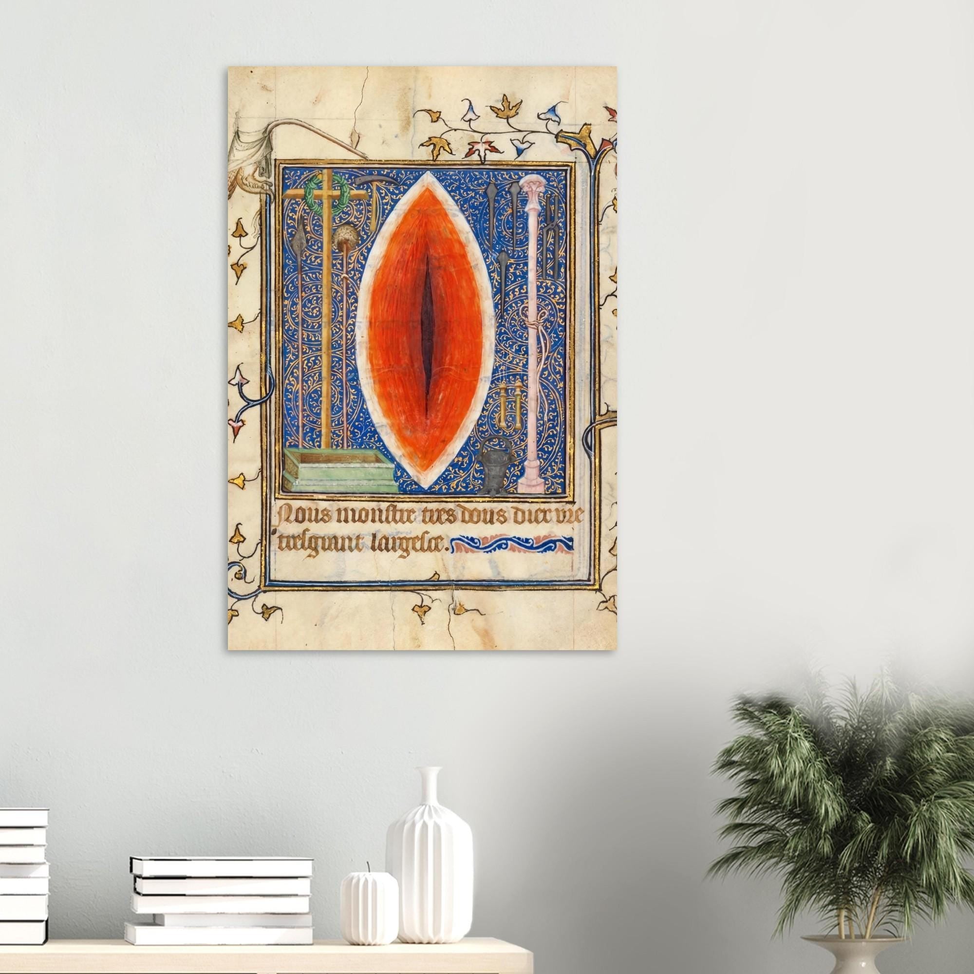 Wound of Christ Medieval Manuscript Art Print 1349 Jean le Noir Prayer Book of Bonne of Luxembourg Dark Academia & Moody