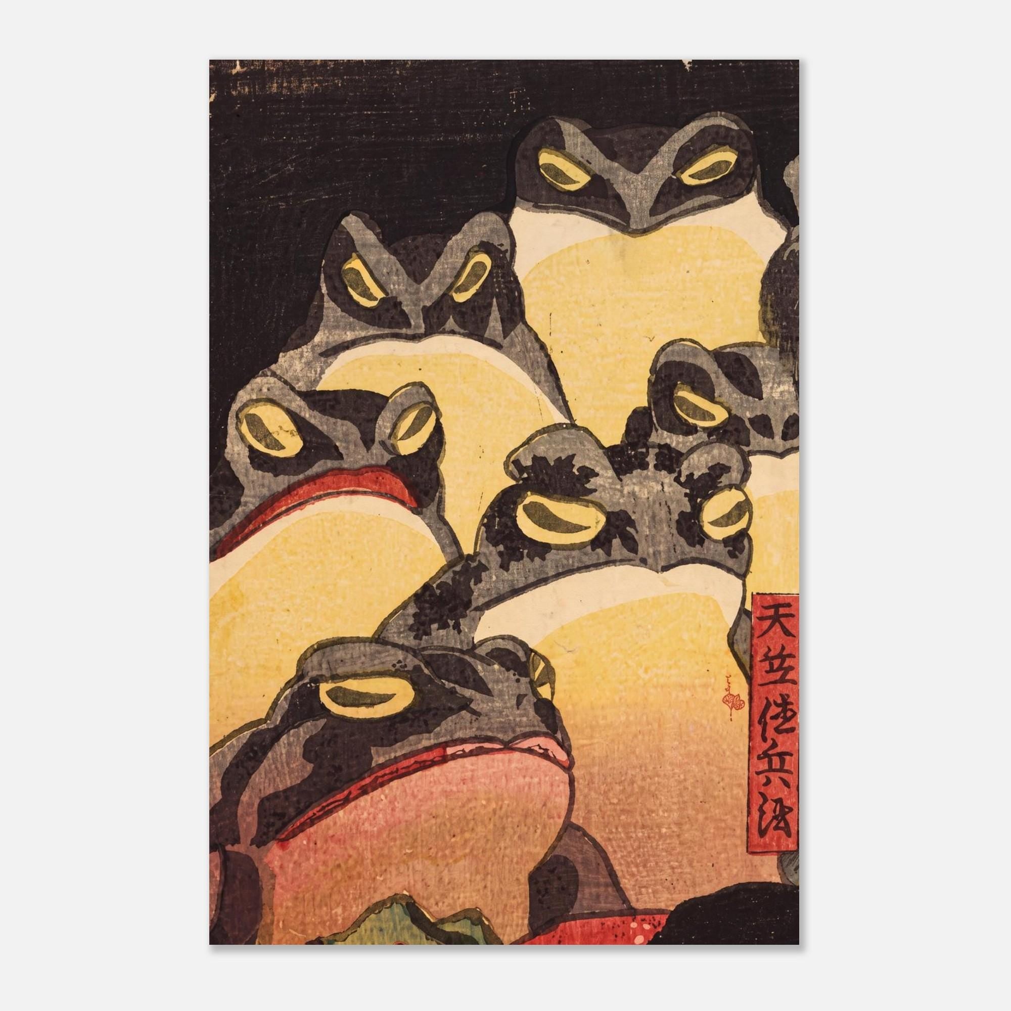 Utagawa Kuniyoshi Unimpressed Frog Woodblock Print Tenjiku Tokubei Vintage Japanese Toad Art Poster Woodblock Asian Art