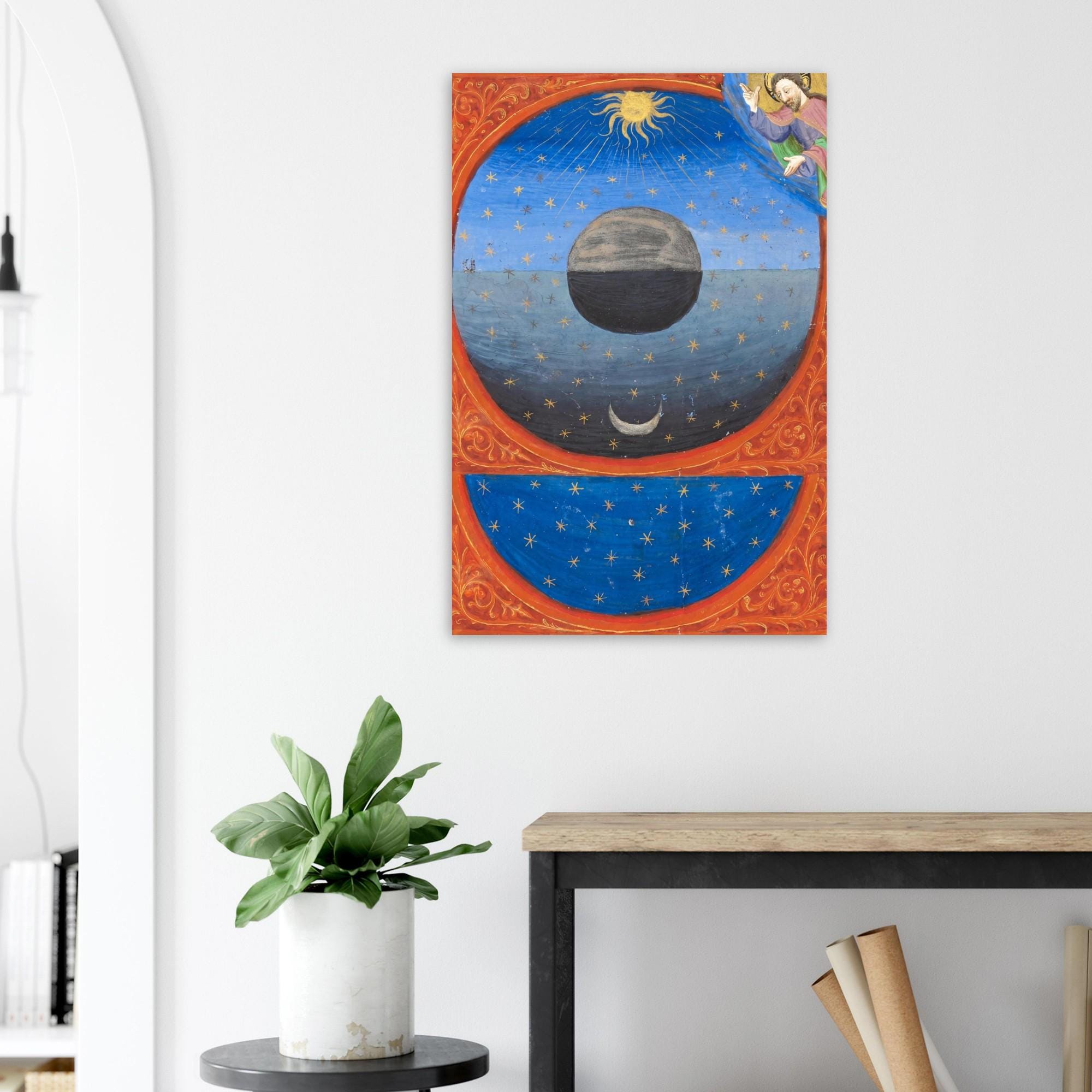 Medieval Creation of the World Art Print 1420 Italian Manuscript Illumination God Sun Moon Stars Poster Myth & Symbolism