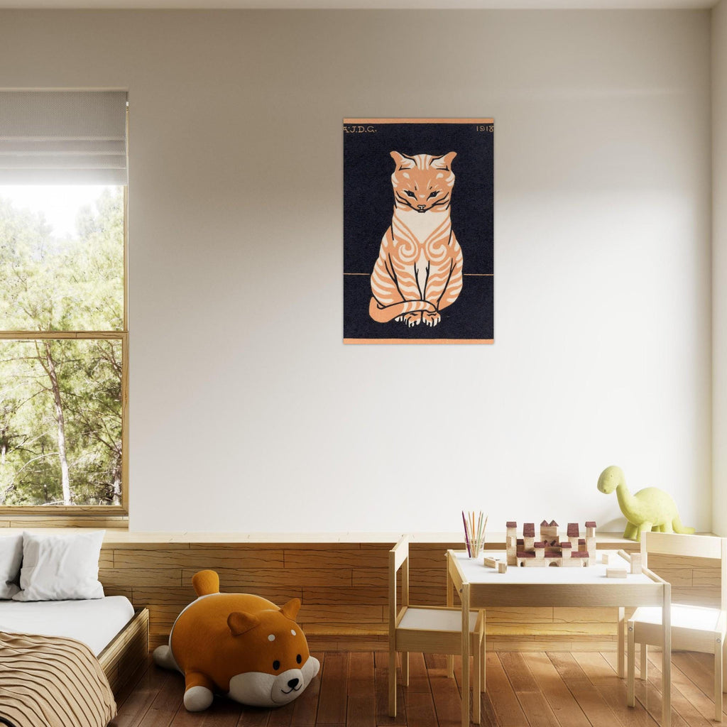 Julie de Graag Sitting Cat 1918 Vintage Woodcut Art Print Orange Tabby Feline Woodblock Poster Retro Wall Art Animals Creatures