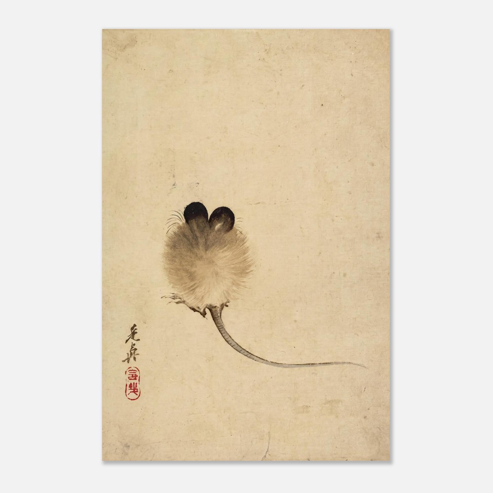 Japanese Minimalist Mouse Art Print Ito Jakuchu Sumi e Zen Ink Wash Painting Vintage Asian Animal Wall Decor Woodblock Asian Art