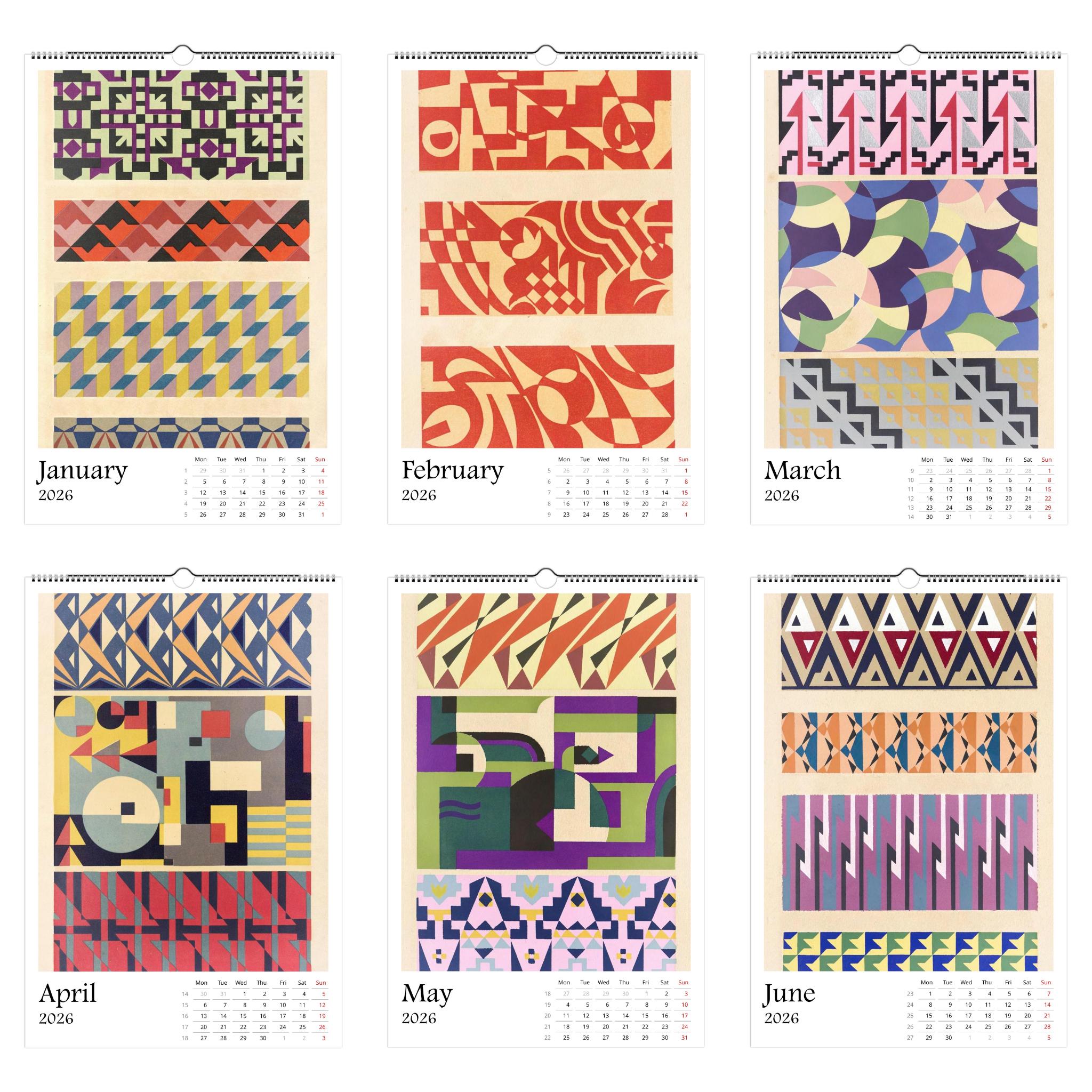 13 Artworks of  Mizuki Heitaro 2026 Art Calendar 11x16.5, Wiener Werkstatte, Abstract Patterns, Vintage Art, Secessionist, Art Gift