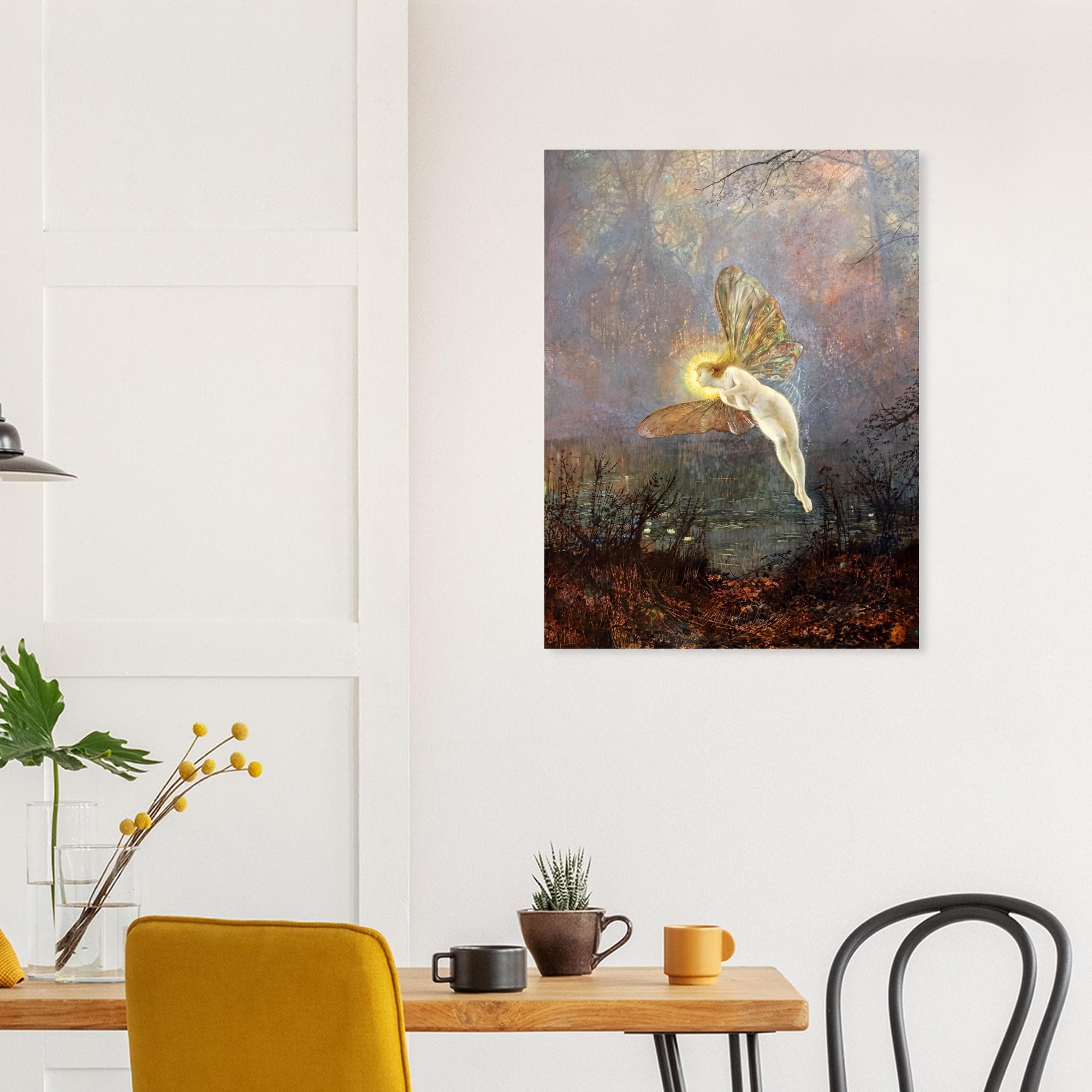 vintage fairy art print myth and symbolism dark academia fantasy moth wing fae wall decor moody enchanted forest aesthetic poster