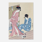 Majestic Japanese Woodblock Art Print Playful Cat Biting Kimono Kitagawa Utamaro Ukiyo e Masterpiece Poster Woodblock And Asian Art