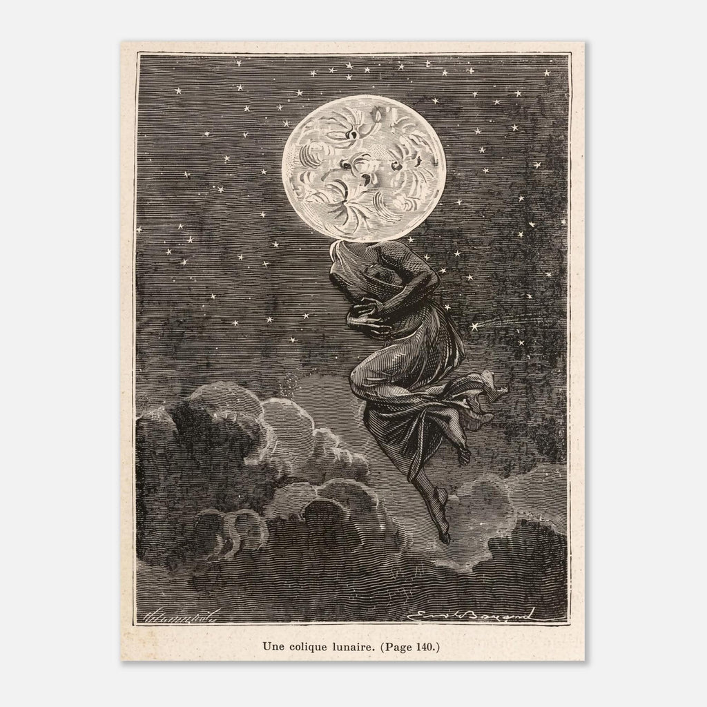 Vintage Moon Illustration Space Wall Art Print Retro Celestial Astronomy Poster Antique Victorian Etching Dark Academia Moody