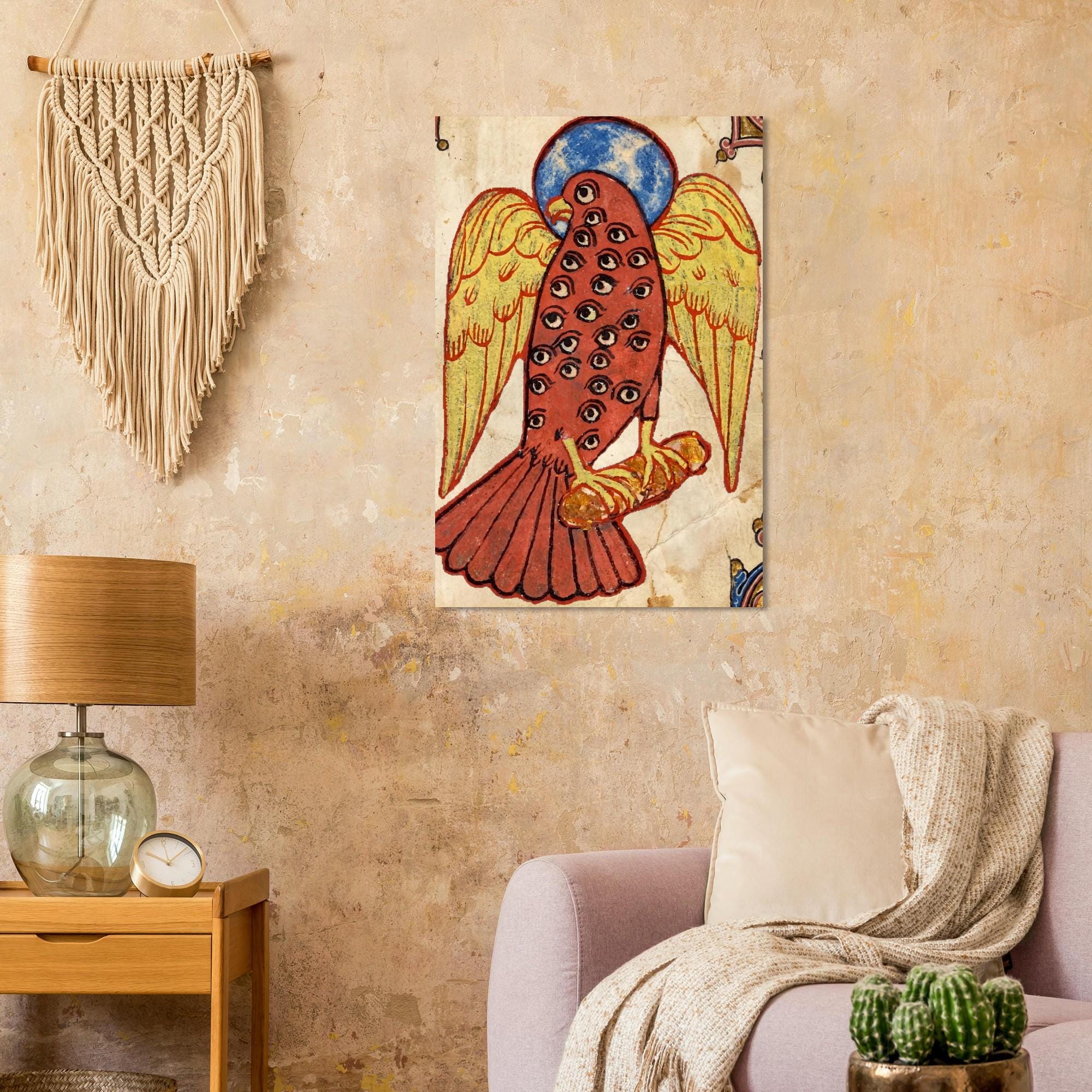 Medieval Eagle Many Eyes Art Print, Biblically Accurate Angel Apocalypse Decor, Girona Beatus 975 Manuscript, Myth & Symbolism