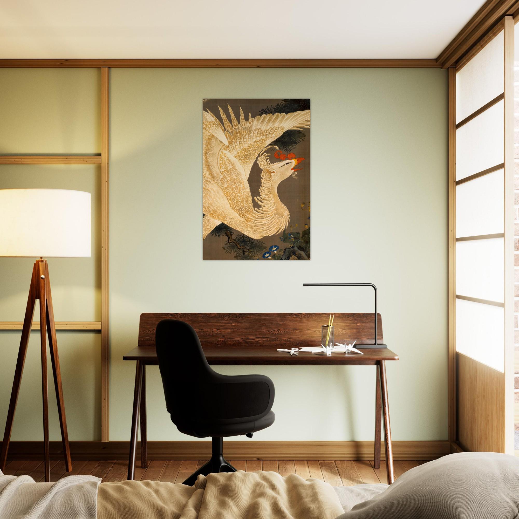 White Phoenix Japanese Art Print Ito Jakuchu Vintage Bird Poster Old Pine Tree Zen Wall Decor Woodblock & Asian Art c1d5b