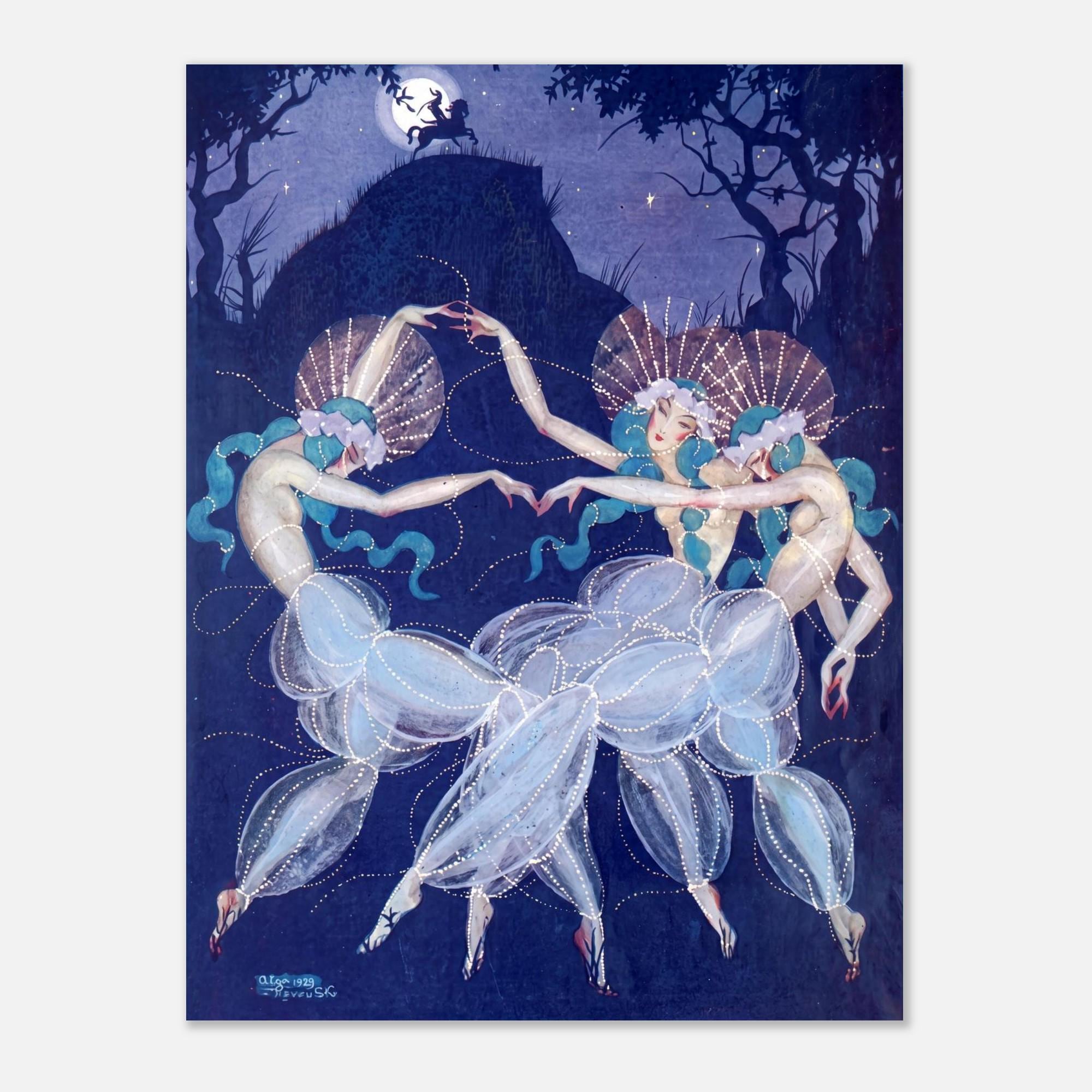 Vintage Moon Madness Art Print Surreal Night Sky Celestial Wall Decor Mystic Fantasy Illustration Art Nouveau And Vintage