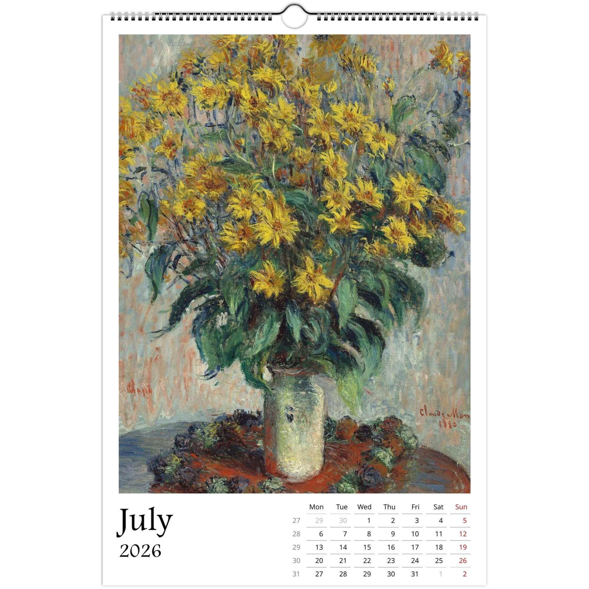 13 Artworks Of Claude Monet 2026 Art Calendar 11x16.5, French Impressionism, Nature Scenes, Fine Art, Retro Vibe, Holiday Gift