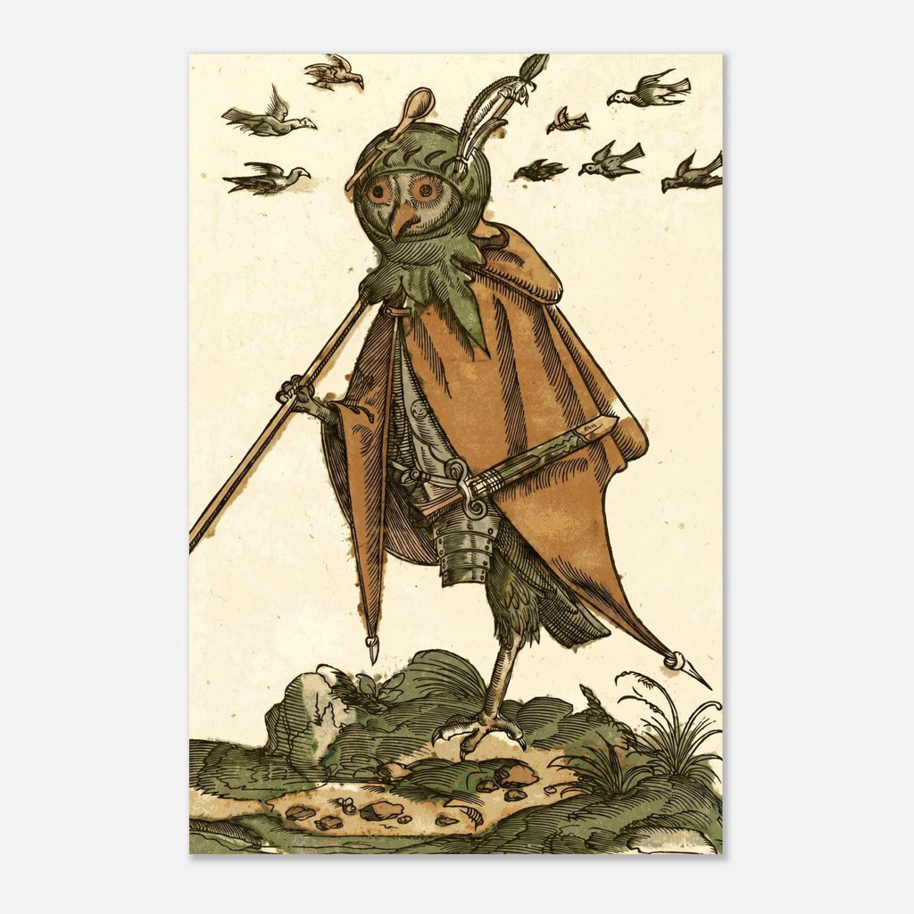 Weird Medieval Owl Knight Woodcut Print 1565 Bizarre Grotesque Creature Antique Bird Art Dark Academia Decor Dark Academia & Moody