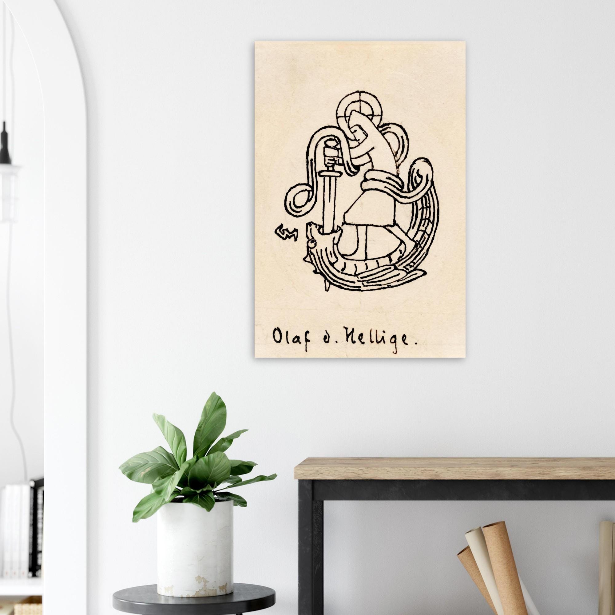 Saint Olaf of Norway Viking King and Patron Saint Medieval Line Art Illustration Unframed Print Myth & Symbolism