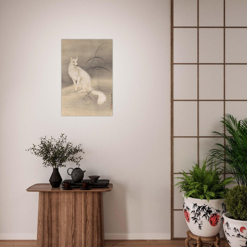 White Fox Japanese Painting Antique Mori Kansai Kitsune Wall Art Vintage Inari Spirit Animal Fine Art Print Woodblock Asian Art Aesthetic