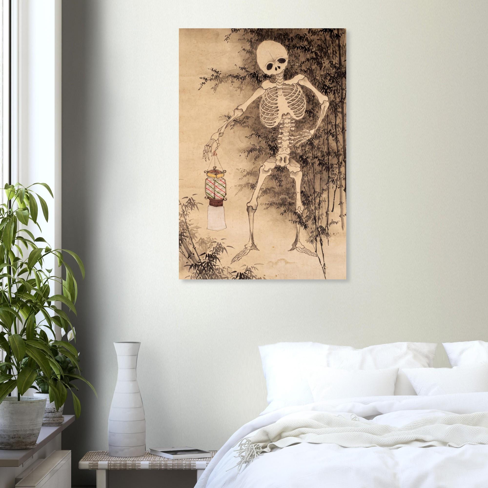 Vintage Japanese Skeleton Wall Art Print Antique Meiji Era Ghost Painting Macabre Yokai Decor Woodblock and Asian Art