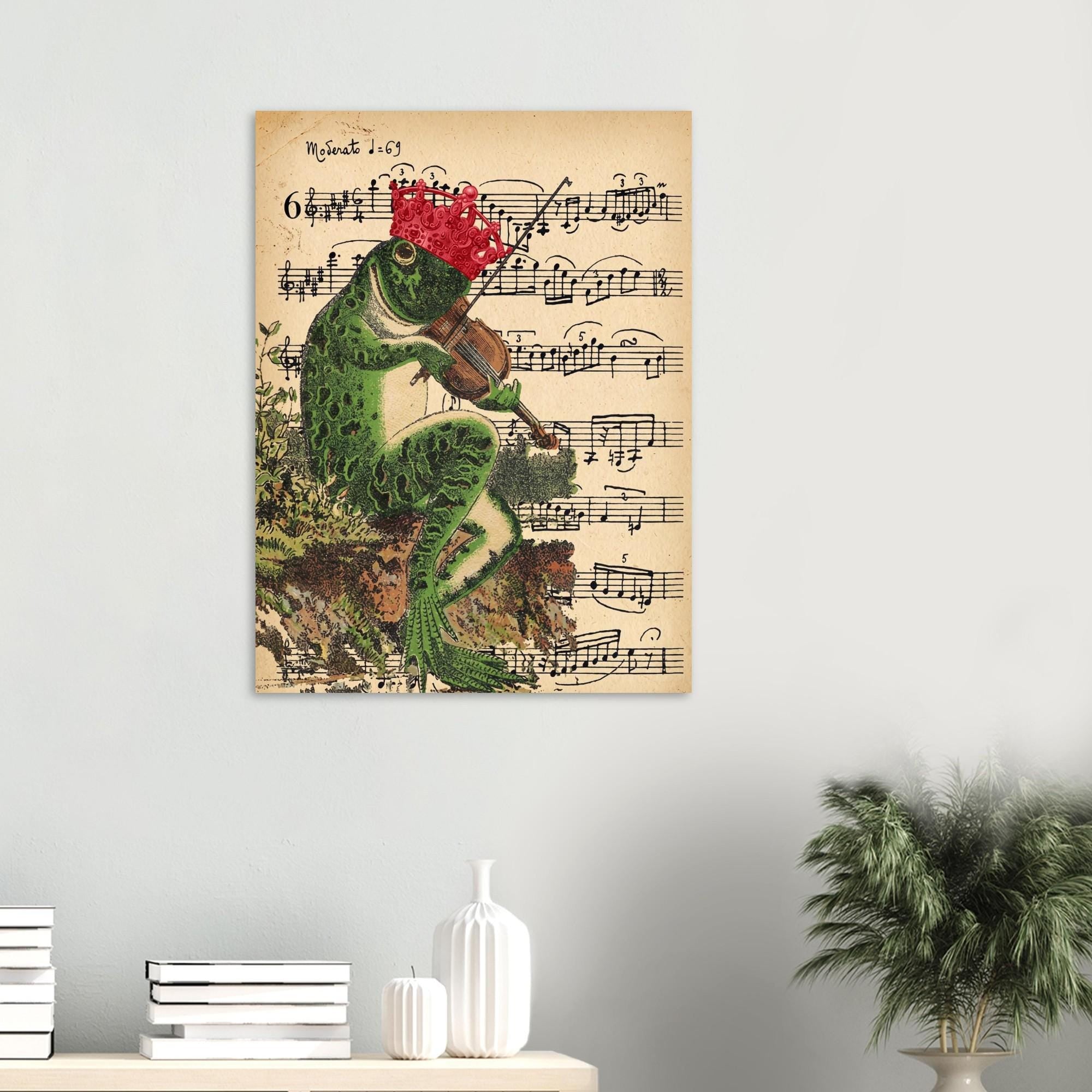 Vintage Frog Playing Violin Art Print Whimsical Goblincore Sheet Music Wall Decor Cottagecore Vintage Animal Poster Animals And Creatures