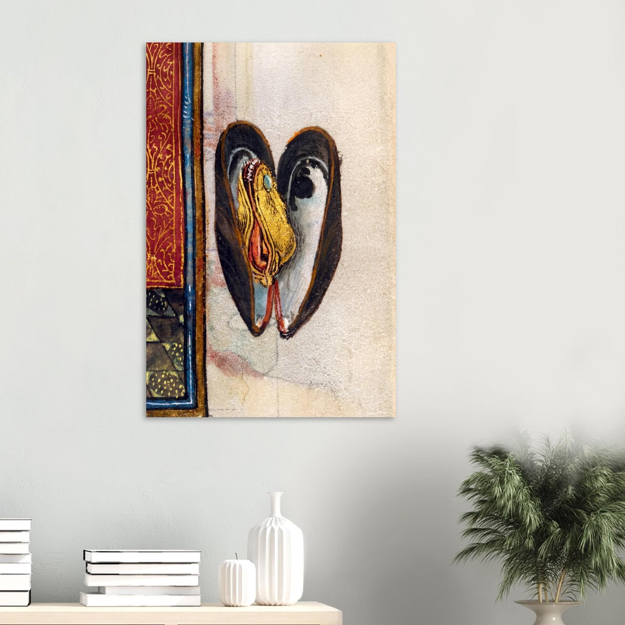 Weird Medieval Art Print Illuminated Manuscript Marginalia Dark Academia Gothic Gold Mussel Shell Yonic Art Dark Academia Moody