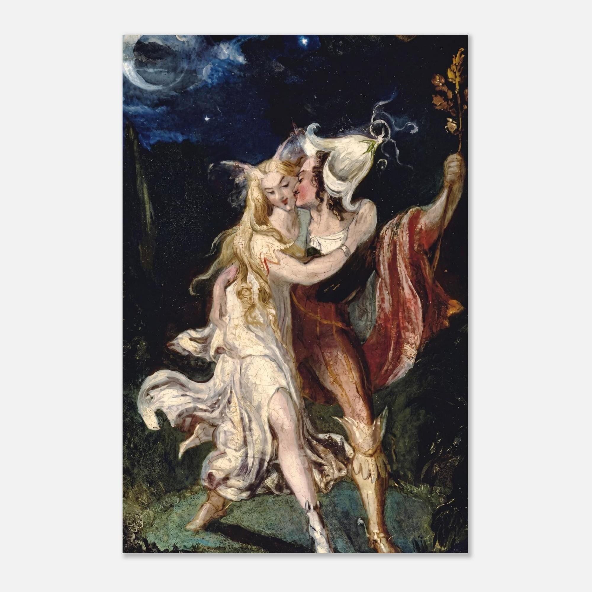 The Fairy Lovers Theodor von Holst 1840 Victorian Fairy Art Print Moody Gothic Romance Mystical Wall Decor Dark Academia Moody