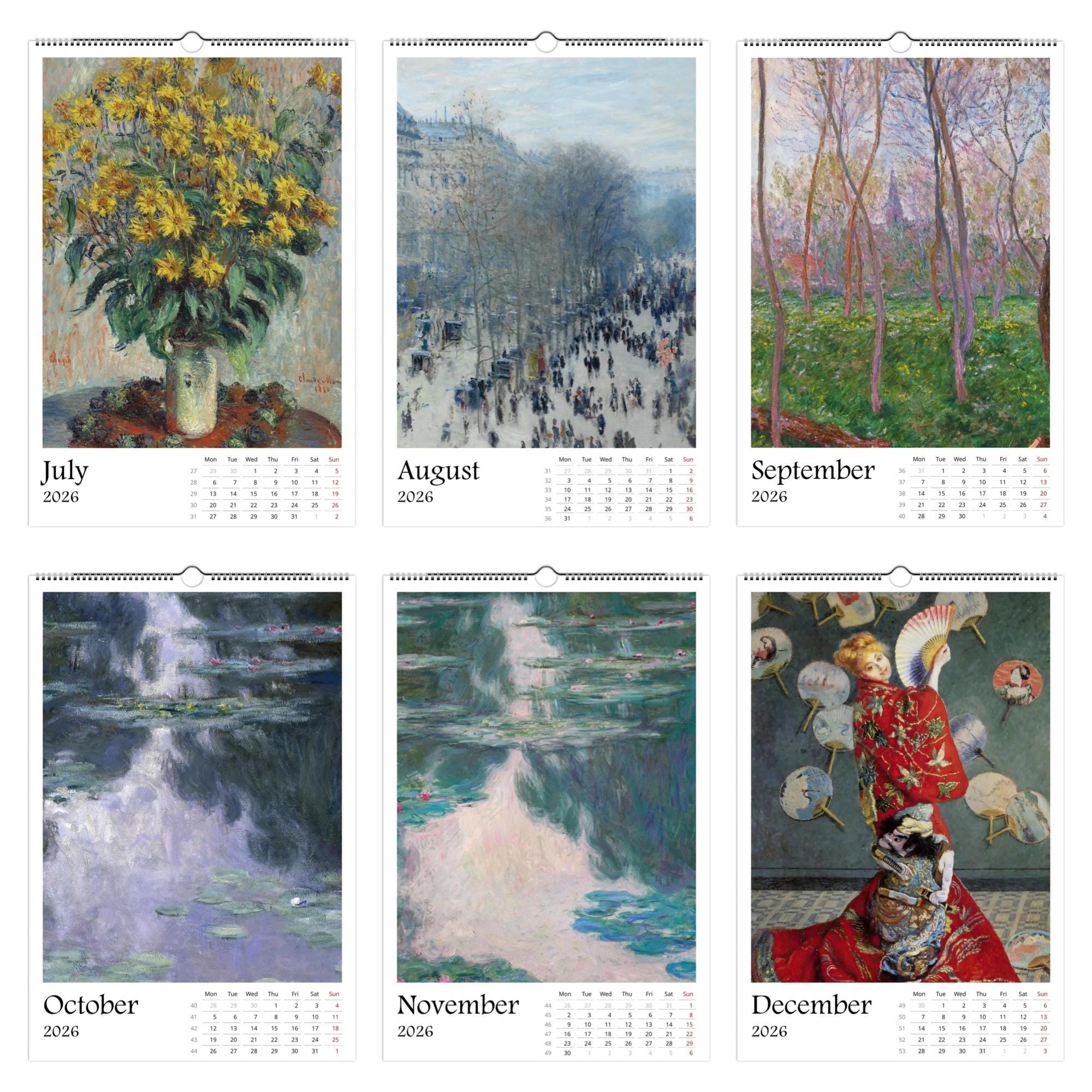13 Artworks Of Claude Monet 2026 Art Calendar 11x16.5, French Impressionism, Nature Scenes, Fine Art, Retro Vibe, Holiday Gift