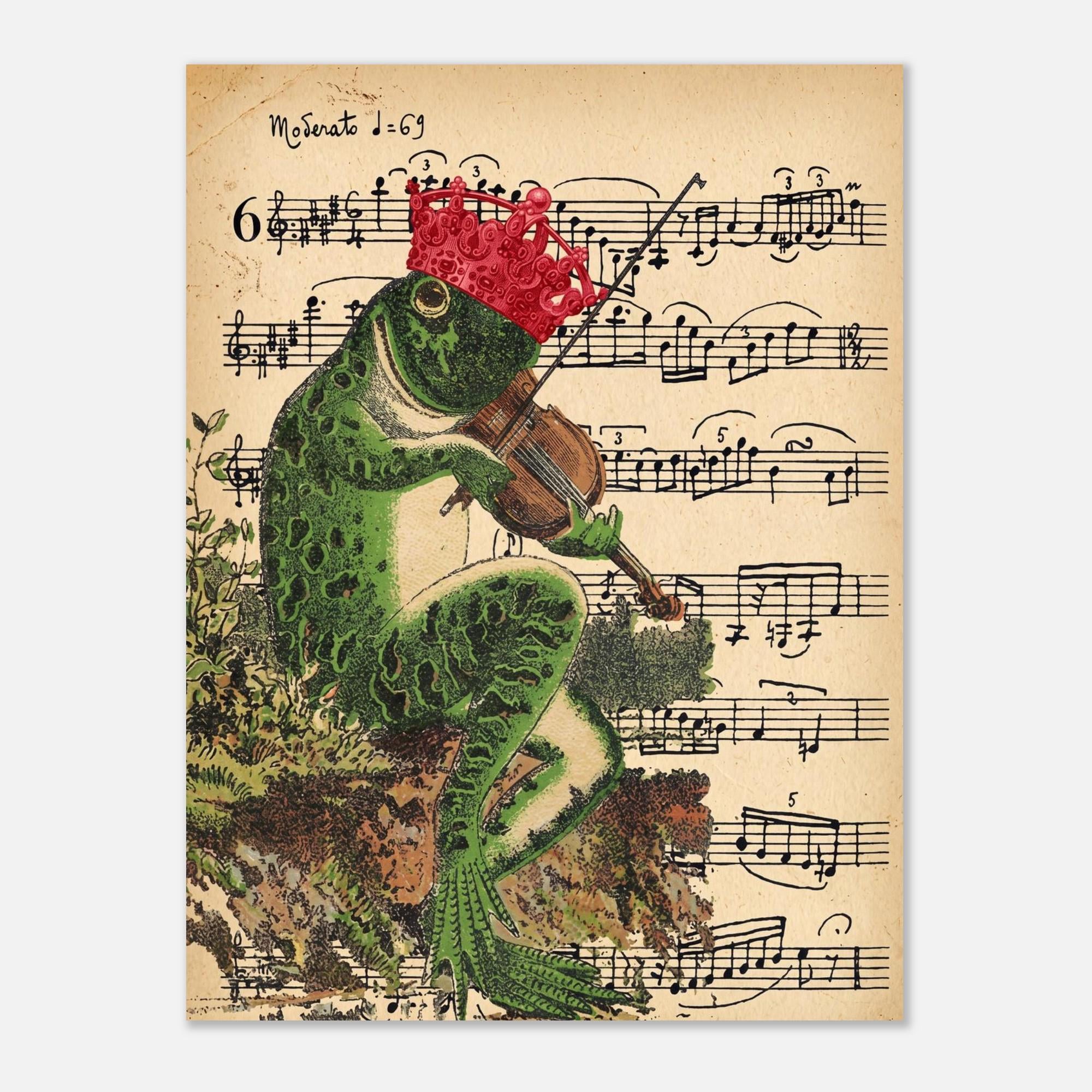Vintage Frog Playing Violin Art Print Whimsical Goblincore Sheet Music Wall Decor Cottagecore Vintage Animal Poster Animals And Creatures