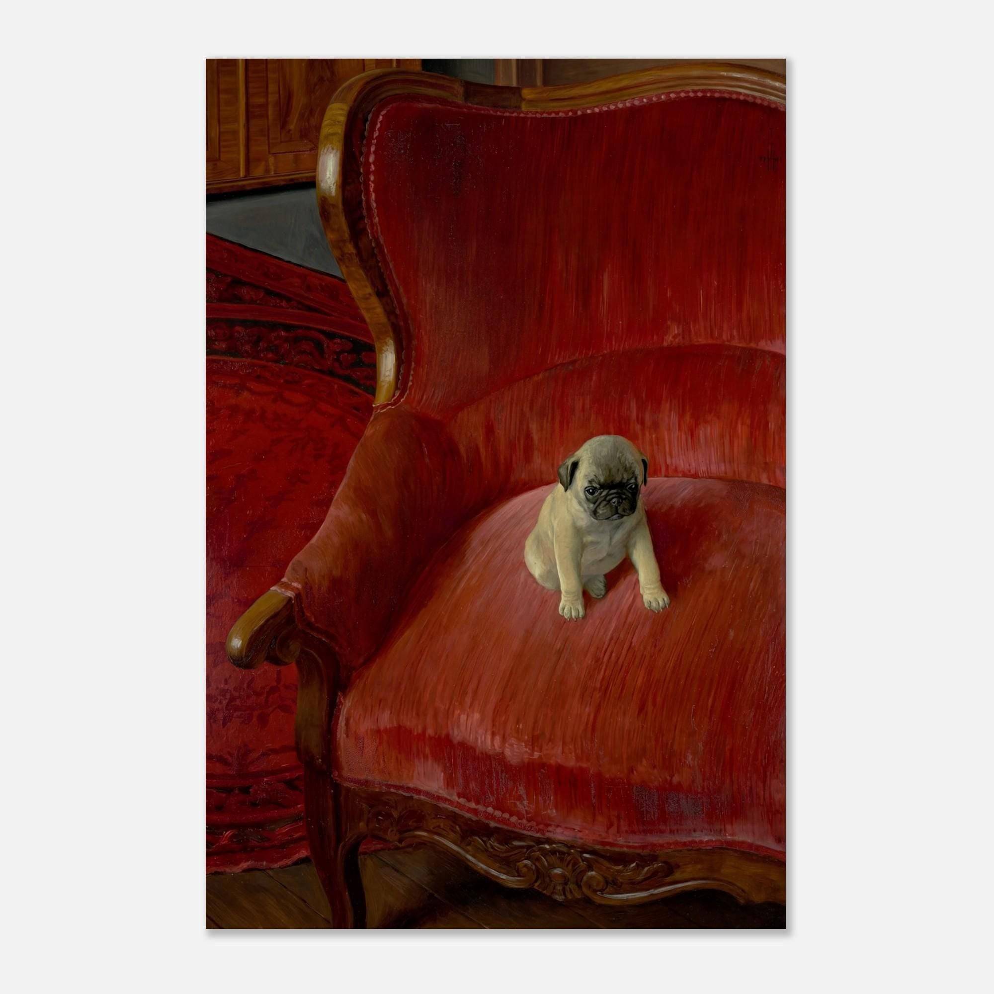 Vintage Pug Dog Art Print Siegfried by Thomas Theodor Heine Antique Animal Painting Red Armchair Wall Decor Animals Creatures