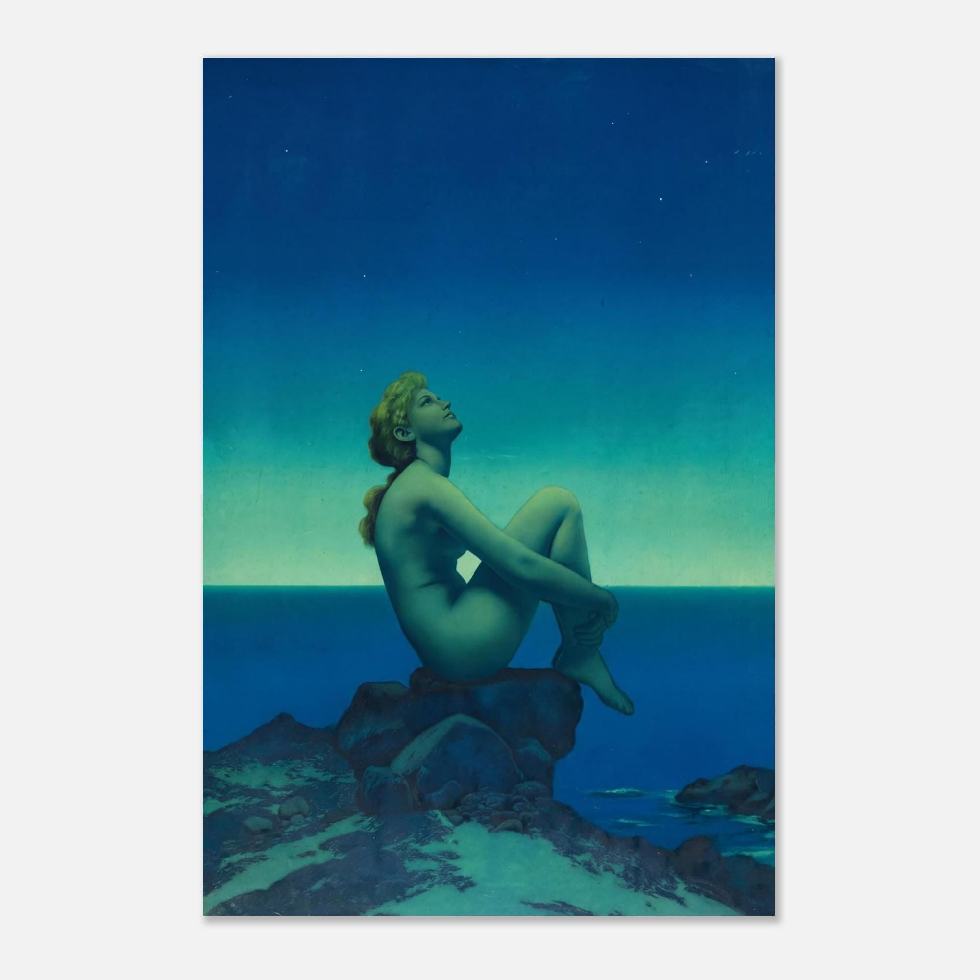 Maxfield Parrish Stars Art Print | Vintage Celestial Wall Art | Nude Female Night Sky Decor | Art Nouveau Painting | Dreamy Art
