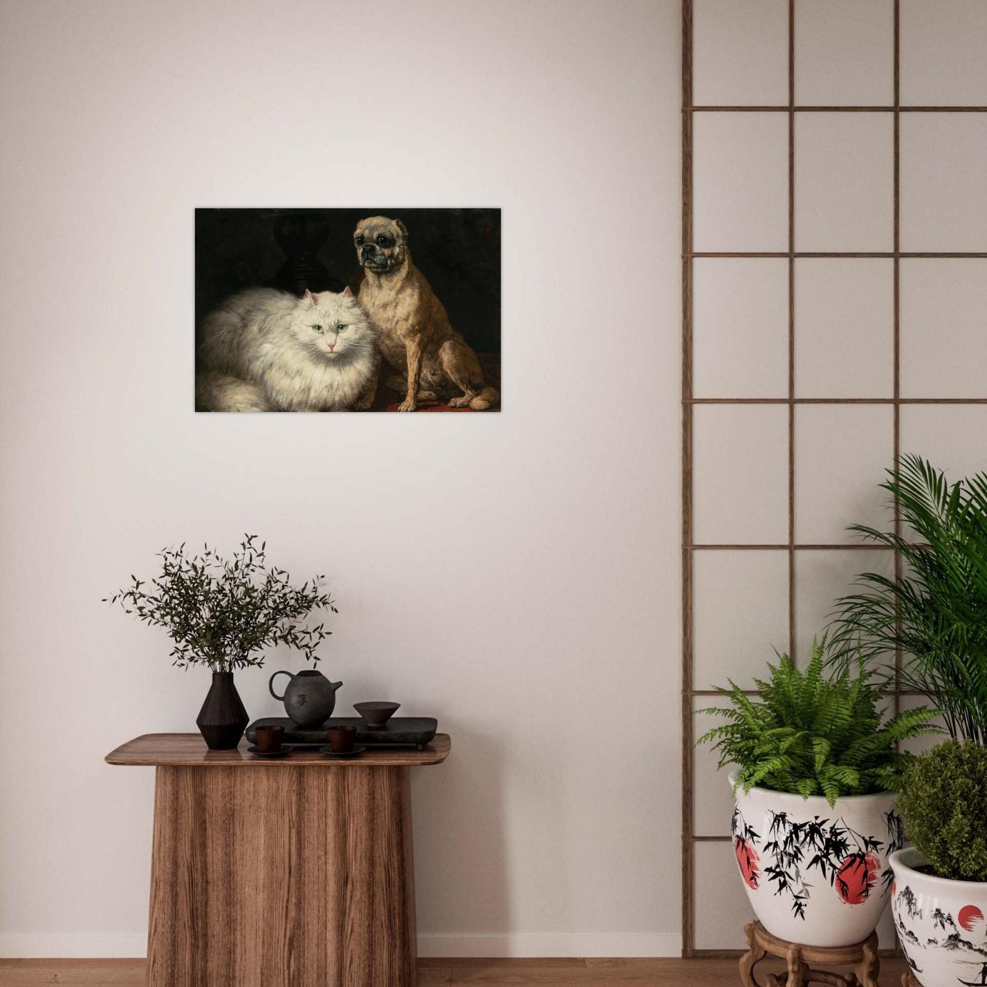 Henriette Ronner Knip Two Friends Cat and Pug Art Print Vintage Moody Animal Portrait Unframed Wall Decor Dark Academia Moody