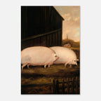 British Folk Art Pig Painting | Moody Farmhouse Wall Art | Antique English School Art Print | Chonky Prize Pig Kitchen Wall Decor