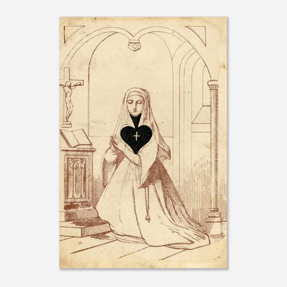 Ace of Spades by E. Le Tellier Fine Art Print, Gothic Nun Decor, Dark Academia Wall Art, Surreal Transformation Card, Occult Poster