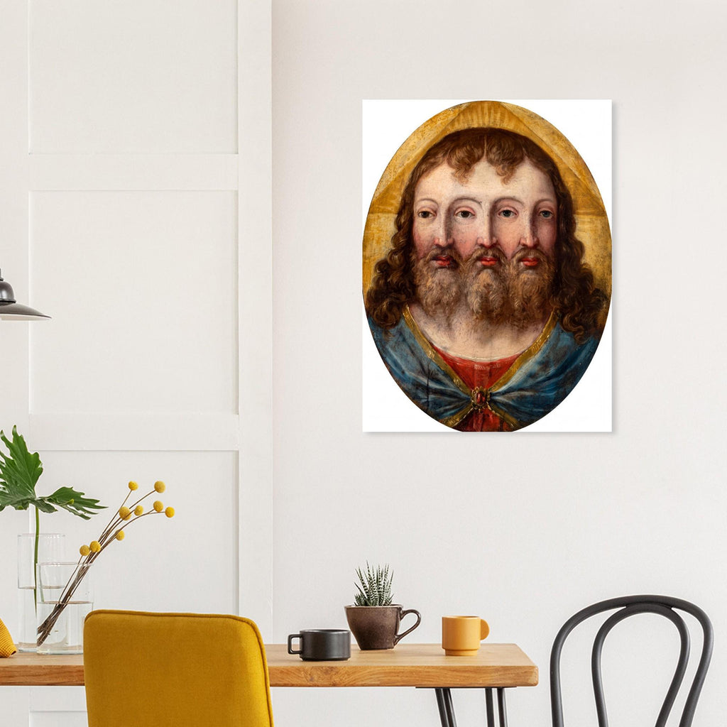 Renaissance Holy Trinity Three Faces Wall Art Print Weird Religious Renaissance Painting Vintage Christian Canvas Sacred Medieval Icons