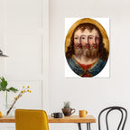 Renaissance Holy Trinity Three Faces Wall Art Print Weird Religious Renaissance Painting Vintage Christian Canvas Sacred Medieval Icons