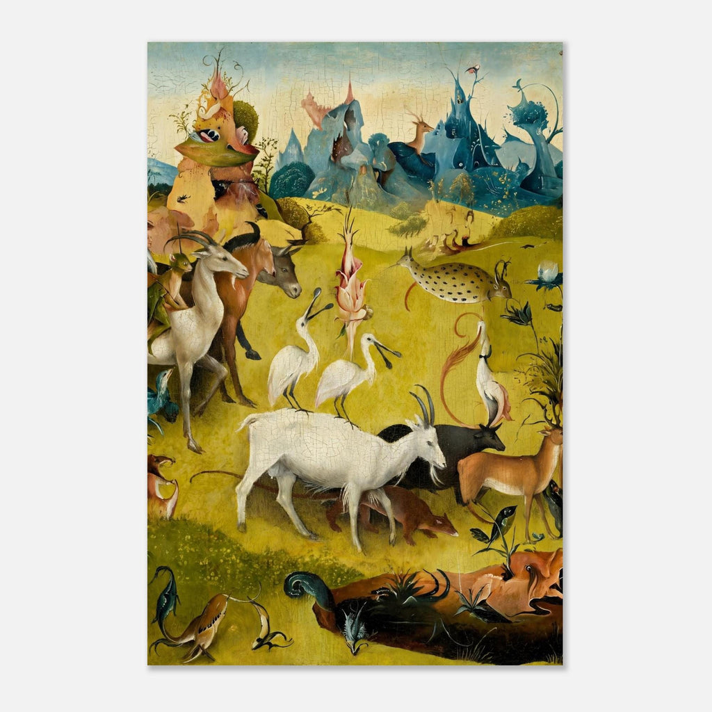 Hieronymus Bosch Garden of Earthly Delights Surreal Renaissance Medieval White Goat Bird Weird Fine Art Print Animals Creatures