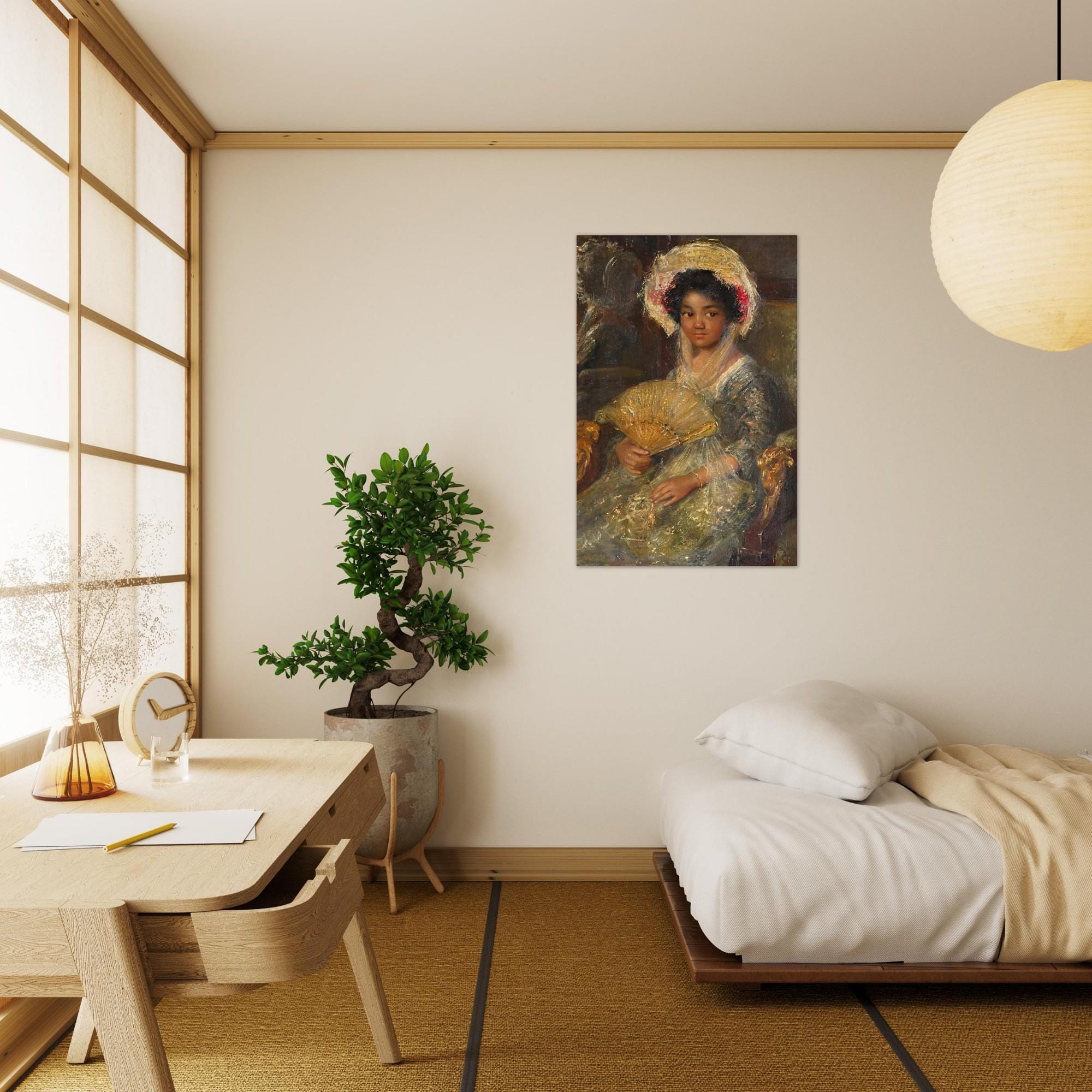 Vintage Black Woman Portrait Wall Art Print Historical African American Lady with Fan Painting Antique Portrait of Girl Portraits Figures