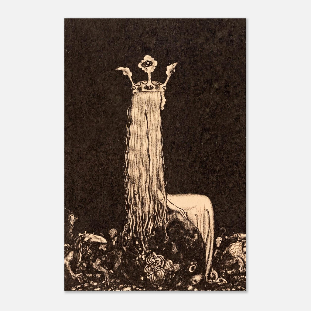 John Bauer Art Print Swedish Folklore Troll Princess Long Hair Vintage Fairy Tale Illustration Norse Mythology Dark Fantasy and Macabre