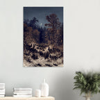 Antique Rabbit Forest Engraving Moody Moonlit Woodland Animals Vintage Bunny Wall Art Print Noir Nature Dark Academia & Moody