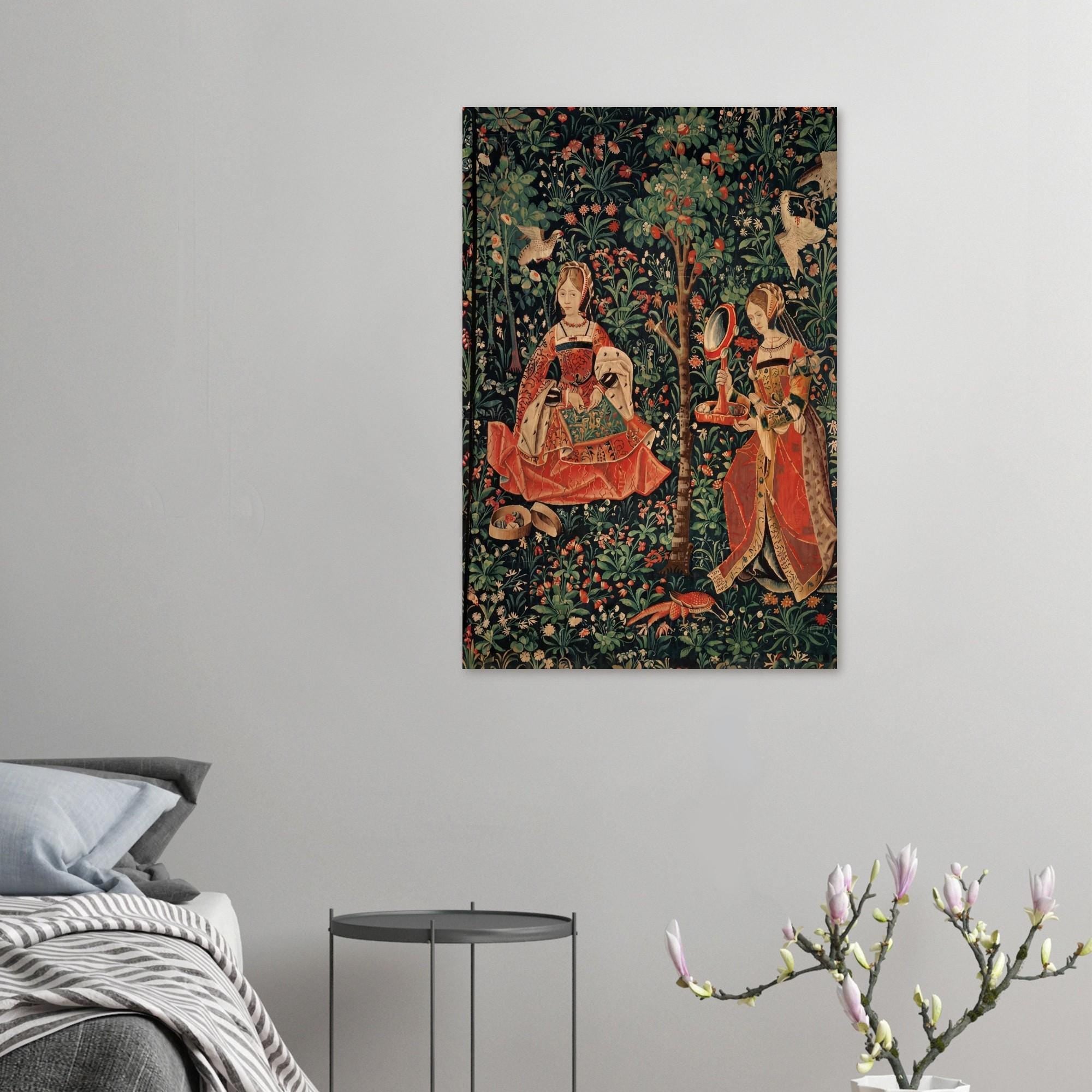 Antique Medieval Tapestry Art Print Mille Fleurs Wall Decor French Renaissance Poster Floral Gothic Dark Academia & Moody 013d7