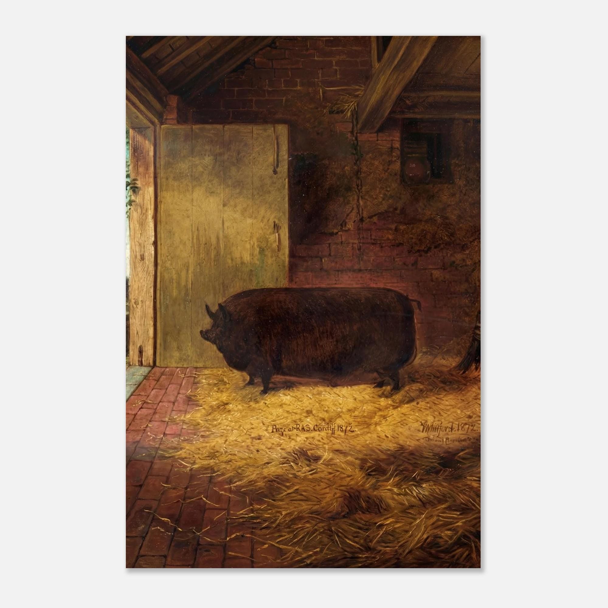 Antique Prize Pig Art Print | Moody Farmhouse Wall Art | Vintage Animal Portrait | Rustic Country Kitchen Decor | Folk Art Poster